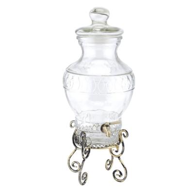 China Viable Professional Large Size Fruit Glass Jar For Beverage With Metal Stand for sale