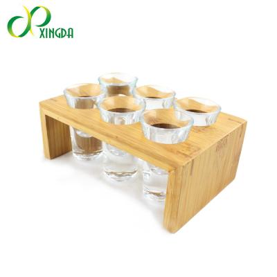 China Sustainable Bamboo Shot Glass Holder Stand Bar Beware Whiskey Cup Serving Tray for sale