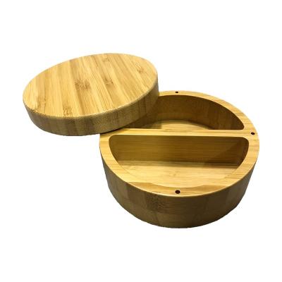 China Eco - Friendly Bamboo Divided Salt Cellar With Swivel Lid Factory Sale for sale