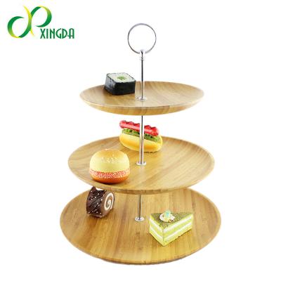 China Stylish Bamboo Eco-friendly 3 Tier Dessert Cupcake Stand For Pastry Serving Tray Platter For Tea Party for sale