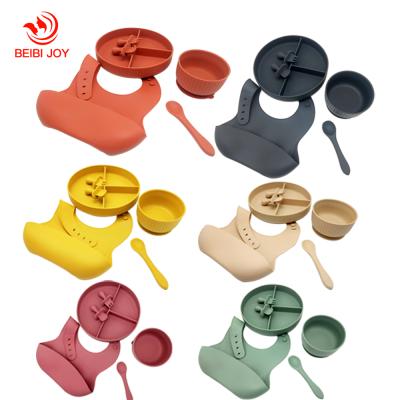 China BPA Free Silicone Baby Bib Suction Bowl And Spoon Set Self Feeding Aid Set Self Feeding Set for sale