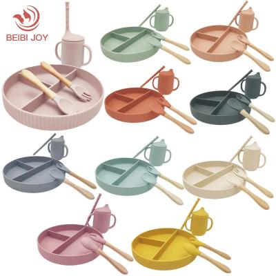 China Minimalist Baby Silicone Dish Set With Silicone Cup Baby Dish Bowl Spoon Fork Feeding Set Cup for sale