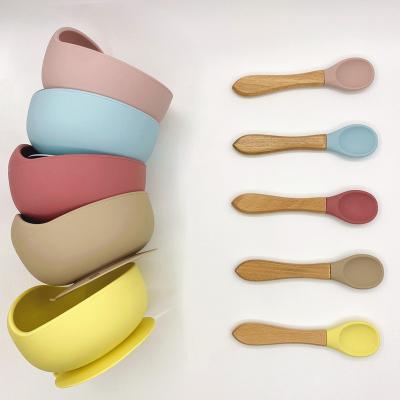 China BPA Free Feeding Baby Bowl Silicone Non-Slip Tableware Food Grade Solid Color Bowl With Spoon BPA Free Baby Dish Set Child Dishes for sale