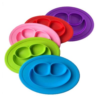 China Minimalist Children's Creative Section Silicone Smile Dish With Suction Cup Baby Silicone Food Dish Strong Sticky Place Mat for sale