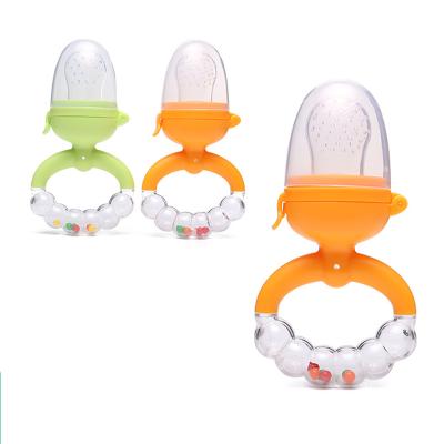 China Free Flow Type Baby Pacifier Rattle Baby Fruit Feeder BPA Push Feeding Pacifier for sale