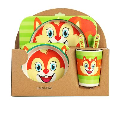 China Minimalist Bamboo Fiber Children's Tableware Set Baby Grid Dinner Plate Cartoon Rice Bowl Splinter-Resistant Dinnerware Gift Tableware for sale