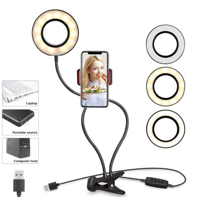 China New design PORTABLE 6 inch clip on rechargeable makeup fill adjustable circle led desk selfie ring light for youtube with phone holder for sale