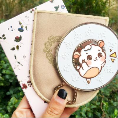 China Customized Mini Handheld Metal Cosmetic Pocket Mirror PU Handheld Portable Mirror With Logo Pocket Cosmetic Mirror for sale