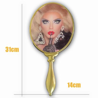 China Custom Cosmetic Mirror Metal Plated Handle Logo Hand Held Custom Porcelain Wholesale Nordic Custom Mirrors for sale