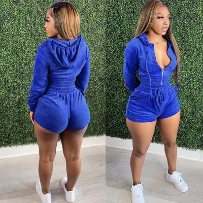 China Winter Washable Fall Outfits Wholesale Sweatshirt Crop Top 2pc Women Hoodies Jogger Sets With Zipper Velvet Short Pants Two Piece Set for sale