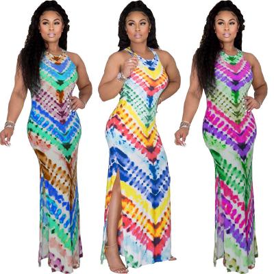 China Fashion Summer Washable African Dresses Long Tie Bohemian Dye Women's Maxi Dresses Vacation Printed Dresses for sale