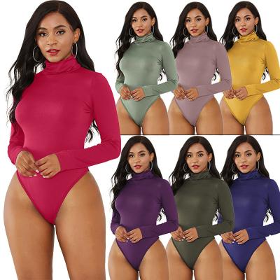 China Autumn Wear Bodysuits For Women Clothes Fashion Turtle Neck Color Long Sleeve Breathable Sheer Jumpsuit Simple Top for sale