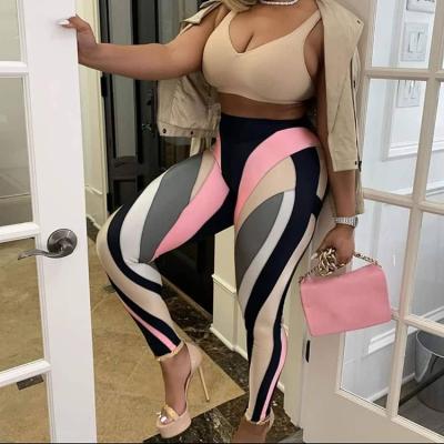 China Viable Fashionable High Waist Yoga Design Contrast Color Contrast Tight Pants Shape Gaiters Skinny Sports Gaiters Pants For Woman for sale