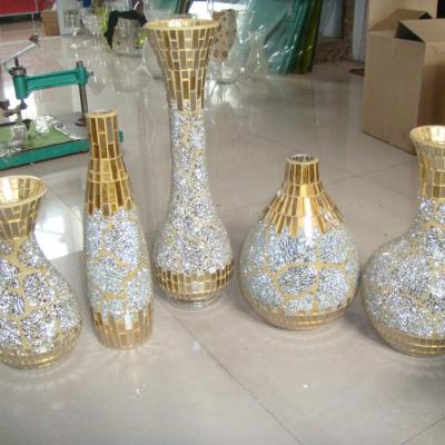 China Traditional Hot Selling Crack Mosaic Glass Gold Handmade Vase/Luxury Mosaic Vase Home Decoration for sale