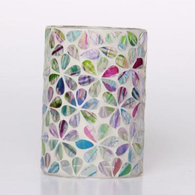 China Home Decoration Rainbow Flower Piece Cylinder Mosaic Mosaic Solar Candle Holder for sale