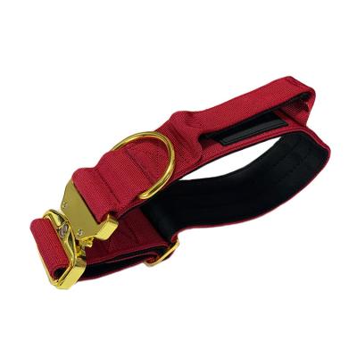 China 2 Inch Luxury Durable Metal Buckle Gold Padded Combat Tactical Dog Collar With Handle for sale