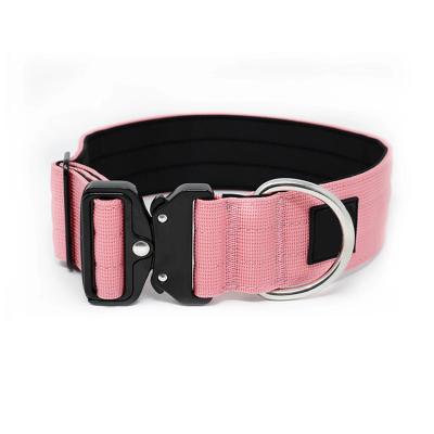 China 2 Inch Durable Soft Nylon Camp Neoprene Comfort Metal Buckle Tactical Padded Premium Dog Collar Pink for sale