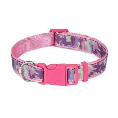 China Pet Camouflage Dog Collar Sustainable Pink Reflective Adjustable Nylon Dog Collar for sale