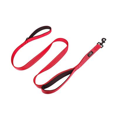 China Custom Logo Reflective Double Handle Heavy Duty Dog Leash for sale