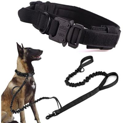 China Viable Tactical Dog Collar and Leash Set Heavy Duty Double Handle Military Bungee Leash for sale