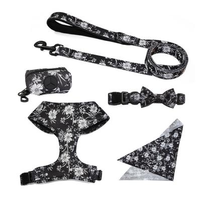 China Luxury Fashion Designer Sublimation Logo Dog Harness Leash Collar and Viable Wholesale Custom Bandana Set for sale