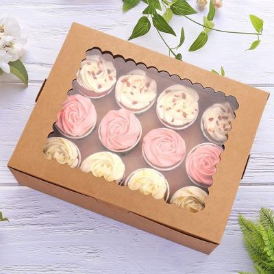 China Biodegradable Christmas Party Take Out Brown Cupcake Containers Food Grade Disposable Cake Boxes Packaging for sale