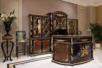 China French Vitrine Carved Front Oval China Cabinet With Drawer Black Gold Lacquer TP-029 for sale