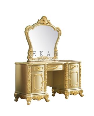 China Makeup Wooden Carving Golden Dressing Table Dresser With Mirror LF-777 for sale