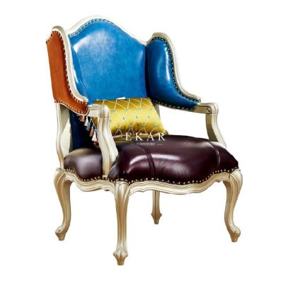 China Luxury Living Room Furniture Wooden Frame Leather Antique Leisure Arm Chair for sale