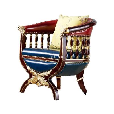 China Classic Luxury Wooden Frame And Leather Antique Living Room Leisure Chair for sale