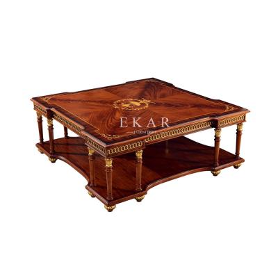 China Square Living Room Wooden Veneer Top Antique Luxury Coffee Table for sale