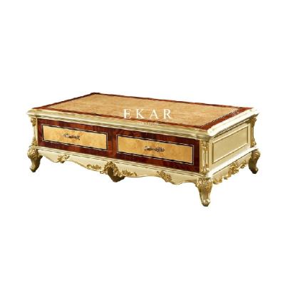 China Luxury Veneer High Gloss Rectangle Classical Tea Carved Antique Coffee Table for sale