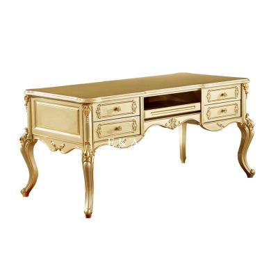 China Classic Home Office Table Carved Gold Wood Vintage Luxury Office Desk for sale