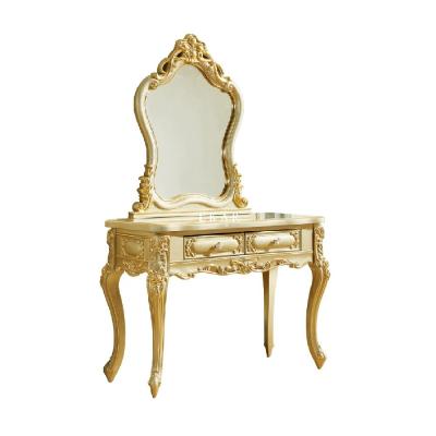 China Antique Bedroom Mmakeup Table With Mirror Gold European Solid Wood Dressing Table for sale