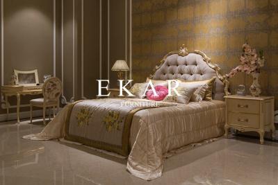 China Luxury King Size Wooden Bed Hand Carved Fabric King Bed for sale