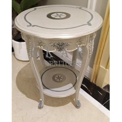 China Classic Living Room Carved Gray Round Wooden Side Table for sale