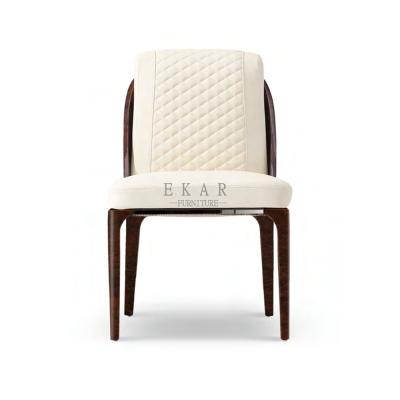 China Wooden Legs Upholstered White Genuine Leather Dining Chair  W006D6 for sale