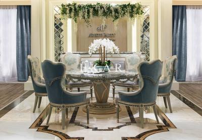 China New italian Luxury Dinner Room Marble Top Wooden Carved Elegant Round Dining Table for sale