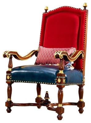 China Luxury Wooden Frame Antique Leather High Back Living Room Leisure Arm Chair for sale