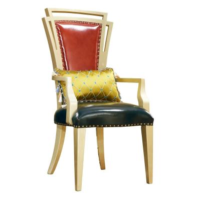 China Luxury Wooden Frame Leather Antique Leisure Arm Chair For Living Room Furniture for sale