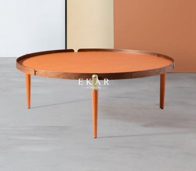 China Round Metal Leg Italian Design Leather Modern Coffee Table for sale