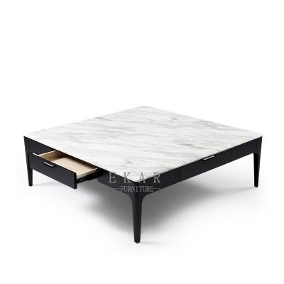 China Square Ash Wood Frame White Marble Top Center Modern Coffee Table with Drawer for sale