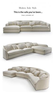 China Spanish Style Latest Home Furniture Living Room Comfortable Fabric Semicircle Curved Sofa Sets with Stainless Steel Unde for sale