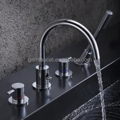 China Without Sliding Bar Deck Mounted 4 Hole Bathtub Faucet With Hand Shower for sale