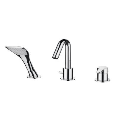 China Without Slide Bar Wholesale Factory Price Deck Mounted 3 Hole Bathtub Faucet With Shower Hand Bathroom Mixer for sale