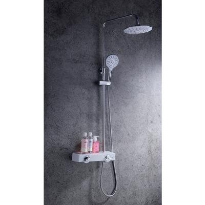 China With Slide Bar Thermostatic Shower Head Faucet Set Bathroom Wall Mounted Shower With Storage Shelf for sale