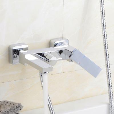 China Without Slide Bar Wall Mount Square Bathtub Faucet With Diverter for sale