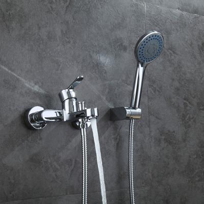 China Without Slide Bar European Brass Wall Mounted Long Spout Bathroom Shower Faucet With Hand Shower for sale