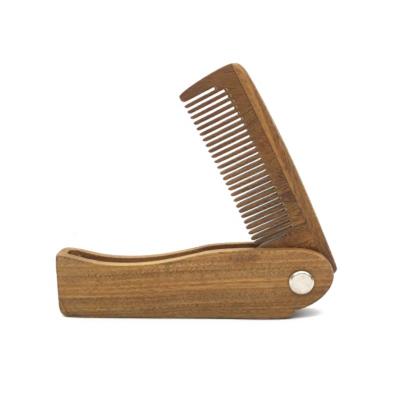 China Wholesale Beard Care Customized Green Detangling Fine Teeth Sandalwood Mustache Pocket Folding Beard Comb for sale