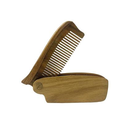 China Beard Care Personalized Sansalwood Mustache Beard Pocket Folding Green Durable Wooden Comb For Men for sale